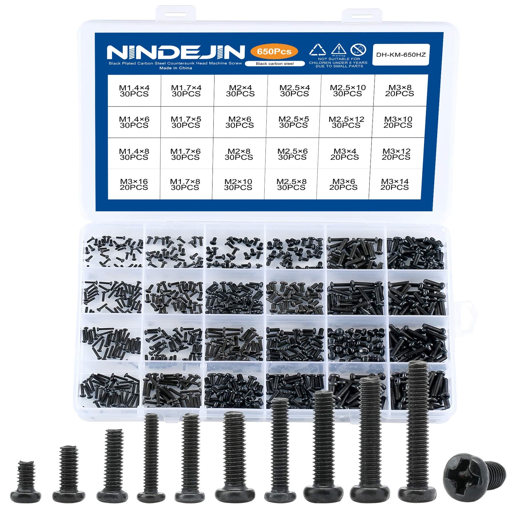 NINDEJIN 650 pcs Laptop Screw Kit, Replacement Computer Notebook Miniature Screws, M1.4 M1.7 M2 M2.5 M3 Note PC Motherboard Round Pan Head Phillips Fasteners Set