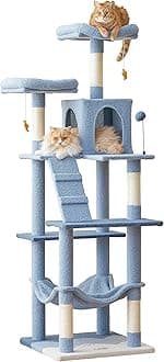 MWPO Ocean-Themed Cat Tree, 70.1-Inch Multi-Level Tall Tower for Indoor Cats, Plush Cat Condo with Big Padded Perches, Sisal-Covered Scratching Posts, Hammock, Toys for Kittens, Blue
