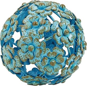 Everydecor Antique Blue Metal Flower Decorative Sphere