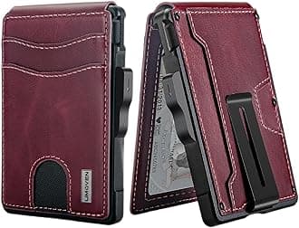 Wallet for Men - with Money Clip Slim Leather Slots Credit Card Holder RFID Blocking Bifold Minimalist Wallet with Gift Box (Top Layer Leather-Burgundy)