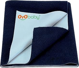 OYO BABY Cotton Waterproof Quick Dry Sheet for Baby| Bed Pad | Baby Bed Protector Sheet for Toddler Children (Large (140Cm X 100Cm, Dark Blue))