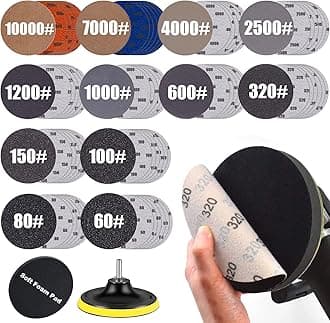 Water Grit Sandpaper 60/80/100/150/320/600/1000/1200/2500/4000/7000/10000 and 5-inch Backing Pad Set, Wet Dry Electric Hook &Loop Sanding Disc with Pad, Grinding Abrasive Paper
