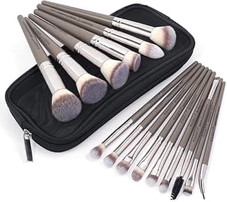 Make up Brushes, MAGEFY 15 Pcs Premium Synthetic Make up Brushes Set with Case Foundation Powder Concealers Eye Shadows Makeup Brush Set（Champagne)