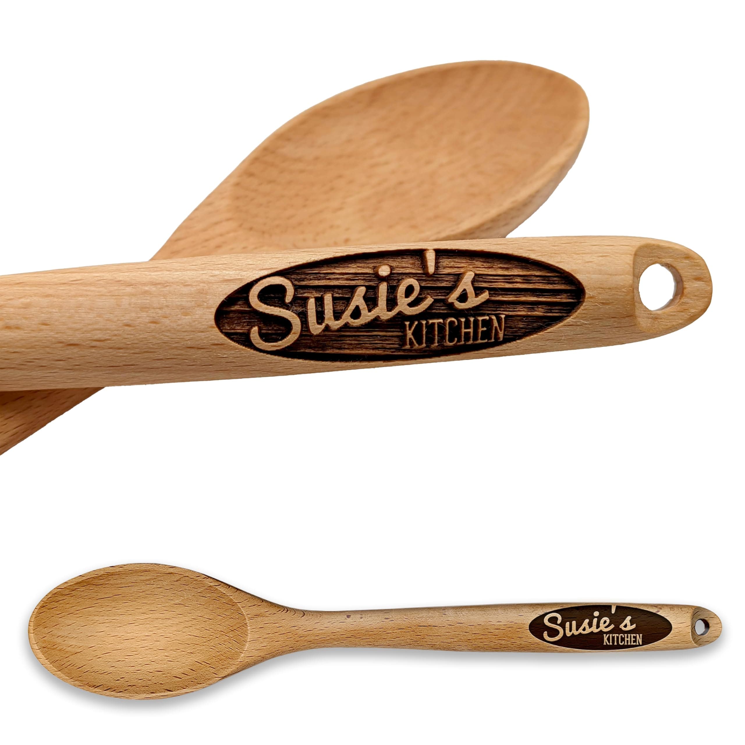 Personalized Engraved Wooden Spoon – Custom Name & Kitchen Script | Solid Beech Wood Cooking & Baking Gift