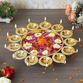 Diya Shape Decorative Urli Bowl for Home Metal Handcrafted for Floating Flowers and Tea Light Candles Home,Office and Table Decor| (Gold Polish urli Bowl 14 inch)