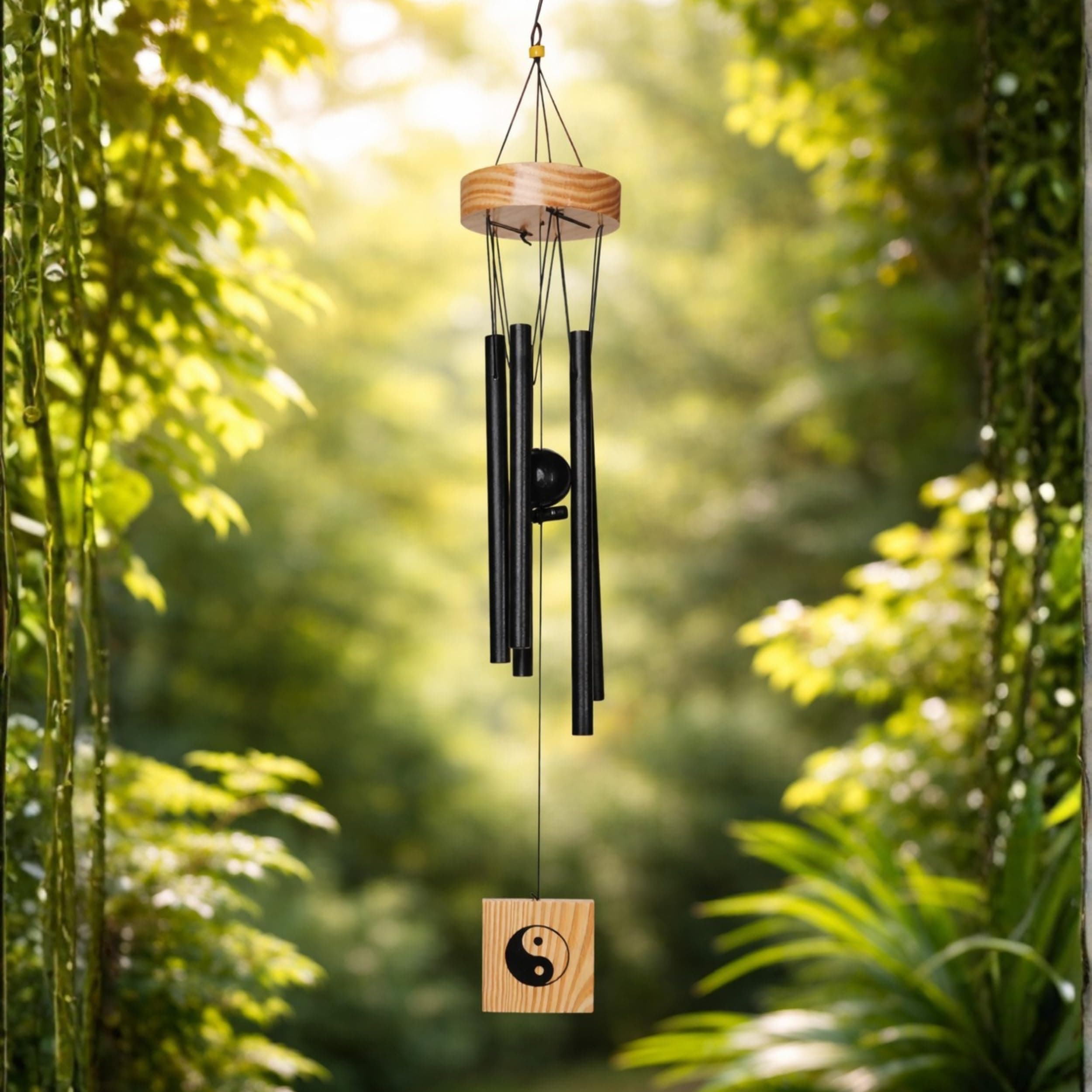 Plus Value 5 Pipe Wind Chimes for Balcony Home Positive Energy Decor Garden Outdoor Feng Shui Metal Hanging Bells Big Size (Positivity Vibes Windchimes for Office Decoration, Black)