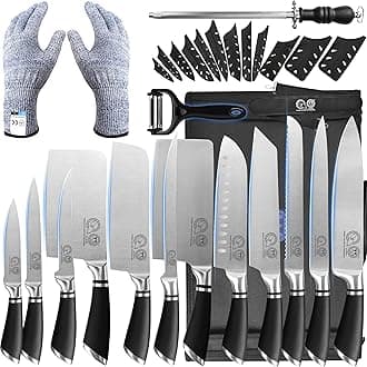 XYJ Knives,Professional Knife Sets for Master Chefs,12 Pcs Chef Knife Set with Bag,Meat Cleaver Butcher for Camping