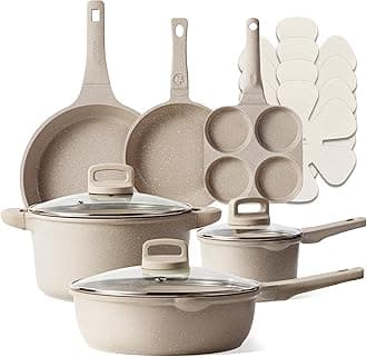 CAROTE 13pcs Kitchen Pots and Pans Set Non Stick, Taupe Nonstick Cookware Set, Frying pans, Kitchen Essentials, Frying pans with lids