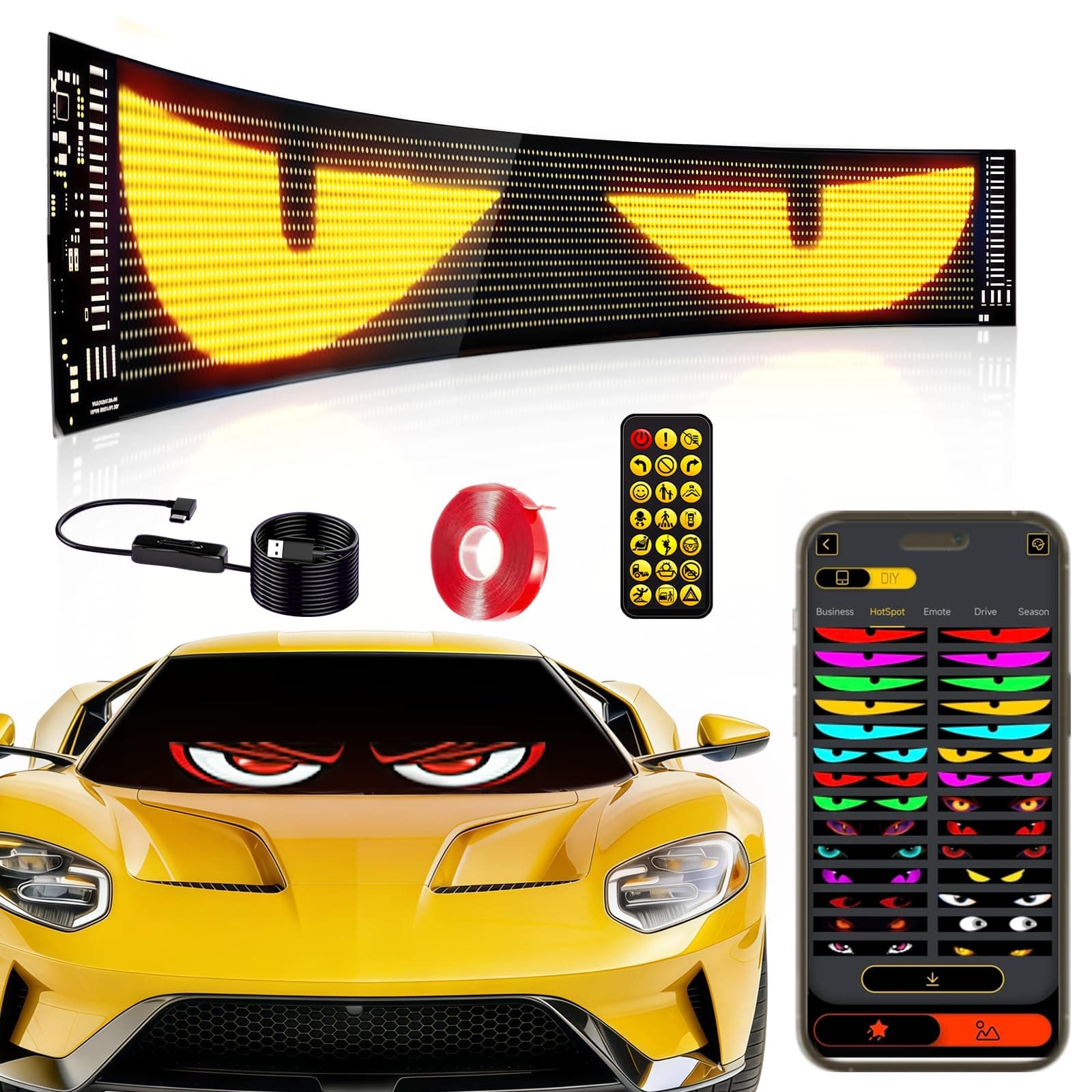 Scrolling Advertising Programmable LED Signs-23''x5'' Flexible USB 5V, App Control Custom Text Pattern Animation Programmable Flexible Display Panel for Store/Car/Bar/Party/Festival (16x96 LED)