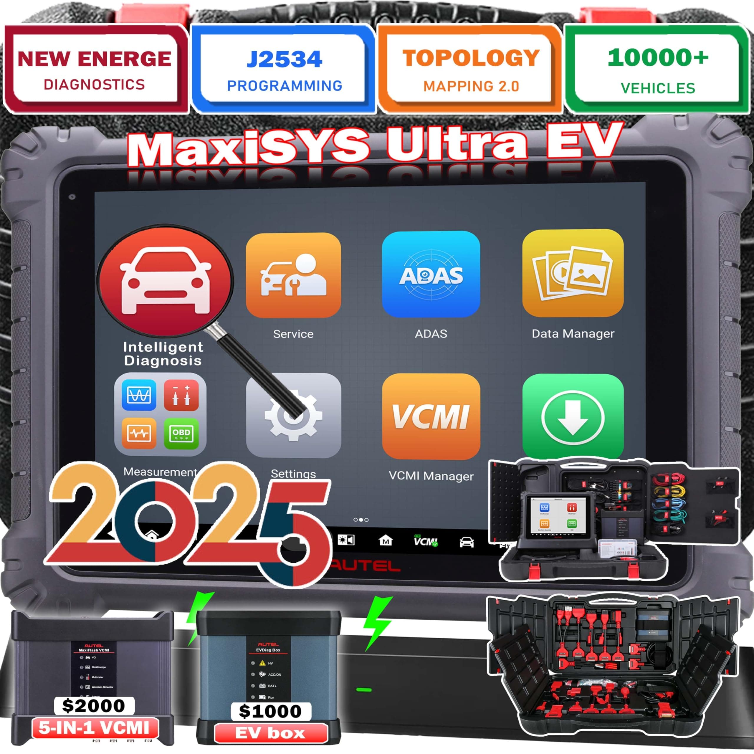 Ultra EV Scanner, High Voltage Battery Pack Analysis, Diagnostic Scanner, with EVDiag Kit MaxiFlash VCMI, Bi Directional Control, ECU Coding, Programming Advanced Autel Ultra MS919 MS909