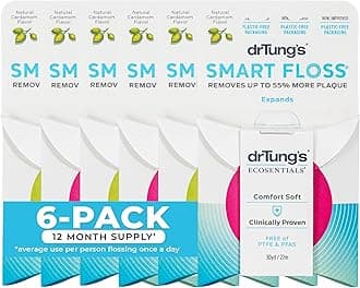 DrTung's Smart Floss - Natural Floss, PTFE & PFAS Free Floss, Gentle on Gums, Expands & Stretches, BPA Free Floss - Natural Dental Floss Cardamom Flavor (Pack of 6)