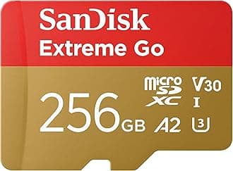 SanDisk Extreme Go micro SDXC card + SD adapter 256GB (For Android Devices, Gaming Consoles, Drones, Action Cams, UHS-I, up to 200 MB/s, V30, 5K, 4K, UHD, Rescue PRO, Class 10, U3) For Amazon