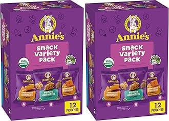 Annie's Organic Variety Pack, Cheddar Bunnies, Bunny Grahams & Cheddar Squares, 12 Pouches (Pack of 2)