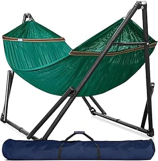 Double Hammock with Stand Included for 2 Persons/Foldable Hammock Stand 600 lbs Capacity Portable Case - Inhouse, Outdoor, Camping, Peacock
