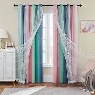 XiDi Pink Grey Curtains for Bedroom, Kids Room Wall Decoration Green Curtain, Girls Curtains Room Darkening, Blackout Curtain 72 inchs Long 52 inches Wide 1 Panel