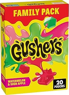 Gushers Fruit Flavored Kids Snacks, Watermelon and Sour Apple Flavor, 20 Pouches, Family Pack, 16 oz