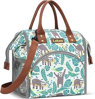 LOKASS Lunch Bag Insulated Lunch Box Wide-Open Lunch Tote Bag Large Drinks Holder Durable Nylon Snacks Organizer with Removable Shoulder Strap for Women Men Adults Work Outdoor,Sloth