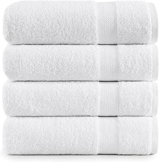 LANE LINEN Set of 4 Bath Towel (28"x54") - 100% Ring Spun Cotton - Turkish Cotton Towels for Bathroom - Quick Drying, Highly Soft & Absorbent Shower Towel Set - Hotel & Spa Quality - White Towel Set