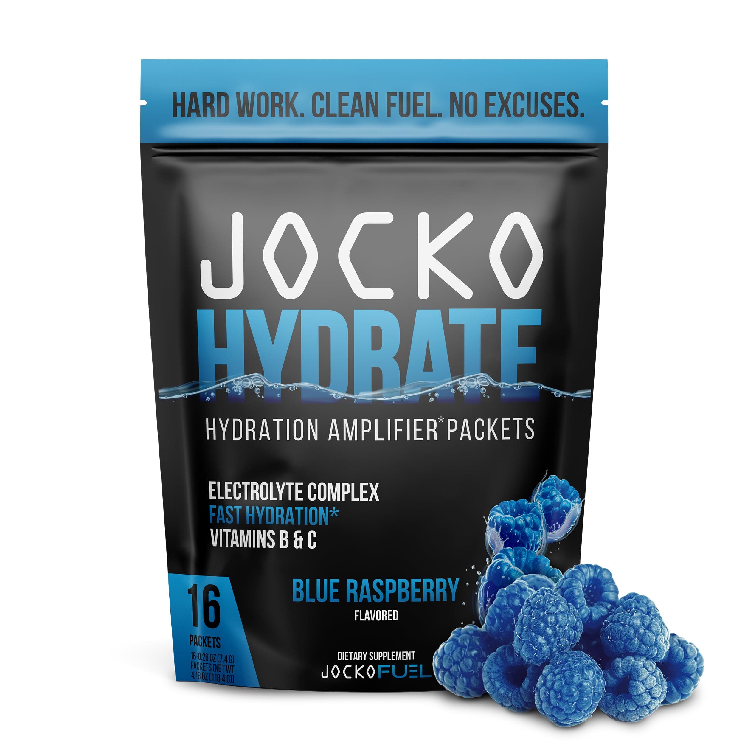 Hydrate Electrolytes Powder Packets Low Sugar - Hydration Amplifier Packets for Recovery, Dehydration, & Exercise - with Vitamins B6, B12 & C (16 Packets) Blue Raspberry