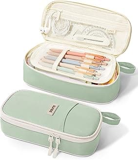 SUNEE Cute Pencil Case, Aesthetic Pen Pouch, Colored Large Pencil Bag with Zipper, Kawaii Stationery Storage and Organizer, School Supplies for Teen and Adult Girls, Green