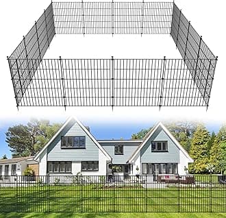 15 Panels No Dig Decorative Outdoor Garden Fence for Yard, 32 in(H) X 35.4 ft(L) Animal Barrier Fencing Rustproof Metal Wire Panel Border for Dog, Rabbits, and Patio Temporary Ground Stakes