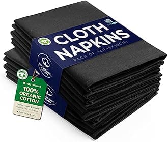 LivinEase Cotton Cloth Napkins Set of 12-100% Cotton 46 x 46 cm Reusable Oversized Black Dinner Napkins -Heavy Weight Hotel Quality Pure Fabric -Ideal for Home Use & Events (Black)