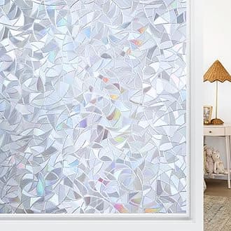 Haton Window Privacy Film, Stained Glass Rainbow Film Decorative Window Clings, Static Cling Sun Blocking Sticker, One Way Cover Tint for Home Heat Control, Non-Adhesive, Silver 35.4" x 78.7"