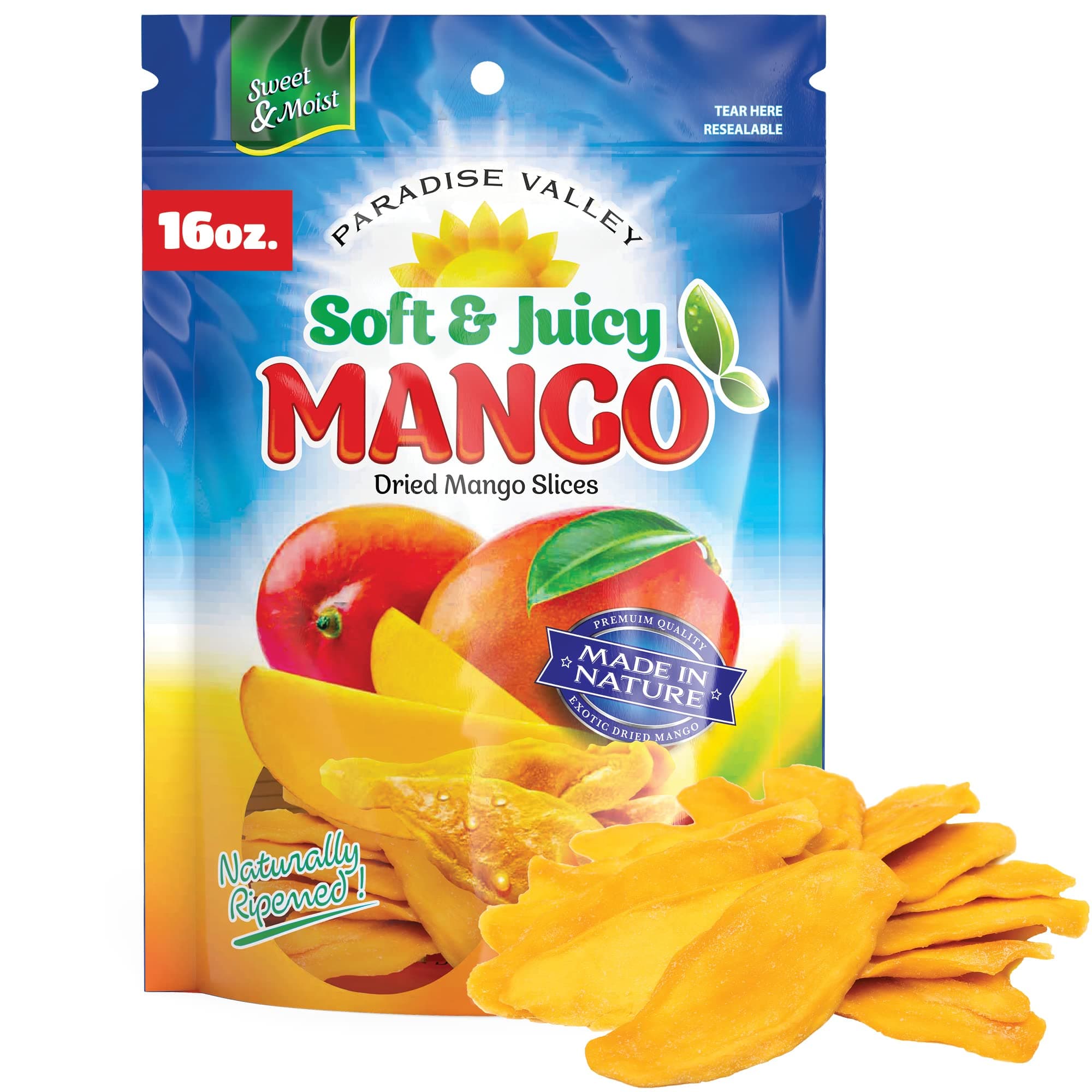 Paradise Valley Dried Mango Strips Soft & Juicy (LOW SUGAR)(Net WT.16 oz.)