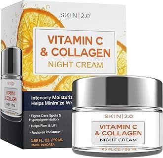 Skin 2.0 Vitamin C & Collagen Face Moisturizer – Hydrating Anti Aging Night Cream For Uneven & Dry Skin, Firms & Smooths Fine Lines – Dermatologist Tested, Korean Skin Care, Clean Beauty – 1.69 Fl Oz