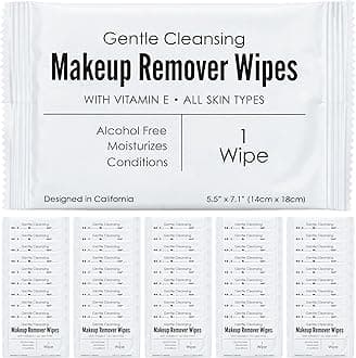 Makeup Remover Wipes - Alcohol Free - Vitamin E Face Wipes for Sensitive Skin Comfort - Individually Wrapped - Travel Friendly Facial Cleansing Wipes - 50 Count