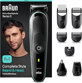 Braun MGK3441 All-In-One Beard Care Bodygroomer Set, 8-in-1 Beard Trimmer, Trimmer/Hair Trimmer Men, Hair Clipper, Waterproof, 80 Minutes Wireless Runtime, Gift Man,