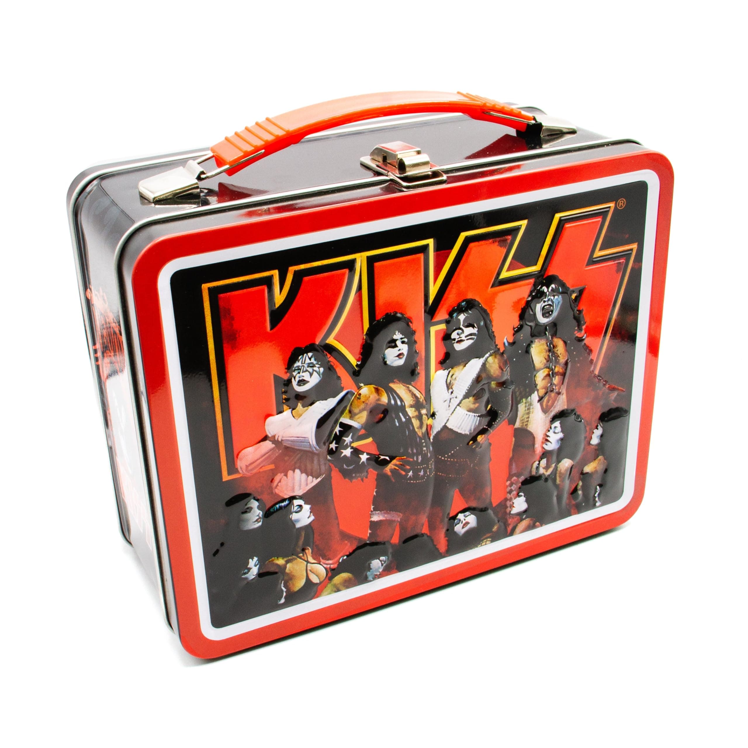 KISS Fun Box - Sturdy Tin Storage Box with Plastic Handle & Embossed Front Cover - Officially Licensed KISS Merchandise & Collectible Gifts for Kids, Teens & Adults, Tin Sorage Box