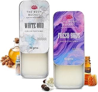 The Body Bucket Combo of White Oud & Fresh Buds Solid Perfume- 10 Gms each | Alcohol Free- Pocket Friendly & Easy to Apply, Non-Greasy Cologne Balm | Unisex Gifting Collection