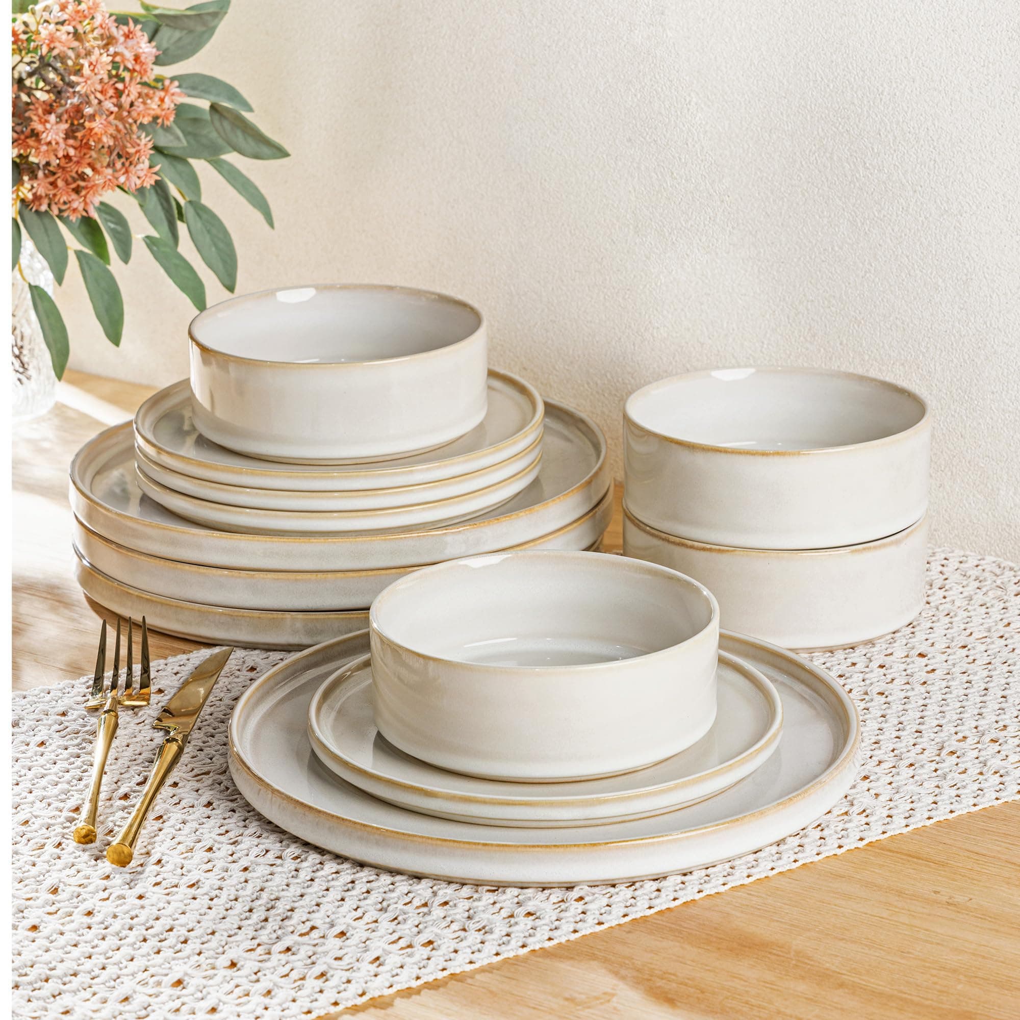 AmorArc Ceramic Dinnerware Sets, Handmade Reactive Glaze Stoneware Plates and Bowls Sets,Highly Chip and Crack Resistant | Dishwasher & Microwave Safe Dishes Set, Service for 4 (12pc)