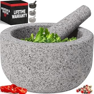 Priority Chef Heavy Duty Extra Large Mortar and Pestle Set, 4 Cup, Hand Carved from Natural Granite, Make Fresh Guacamole, Salsa, Pesto, Stone Grinder Bowl, Herb Crusher, Spice Grinder, Grey