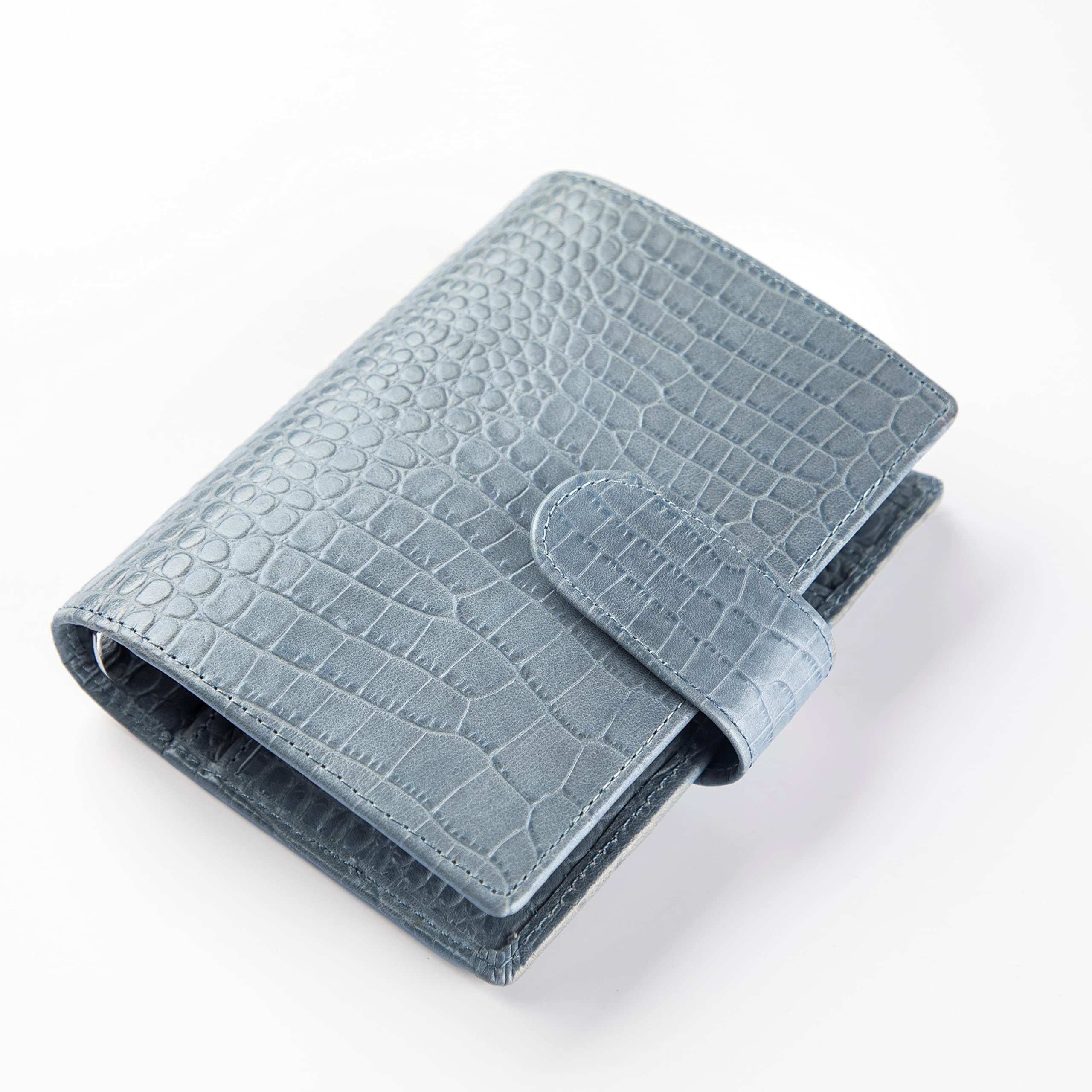 Smartfee Leather Pocket Organizer Planner, 6-Ring Notebook Binder with Daily and Weekly Refills, Flyleaf, Croc Print Leather (Croc steelblue, Pocket)