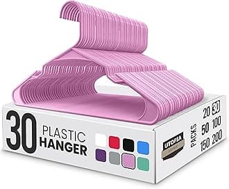 Utopia Home 30 Pack Plastic Hangers Space Saving, Durable Hanger with Shoulder Grooves, Pink