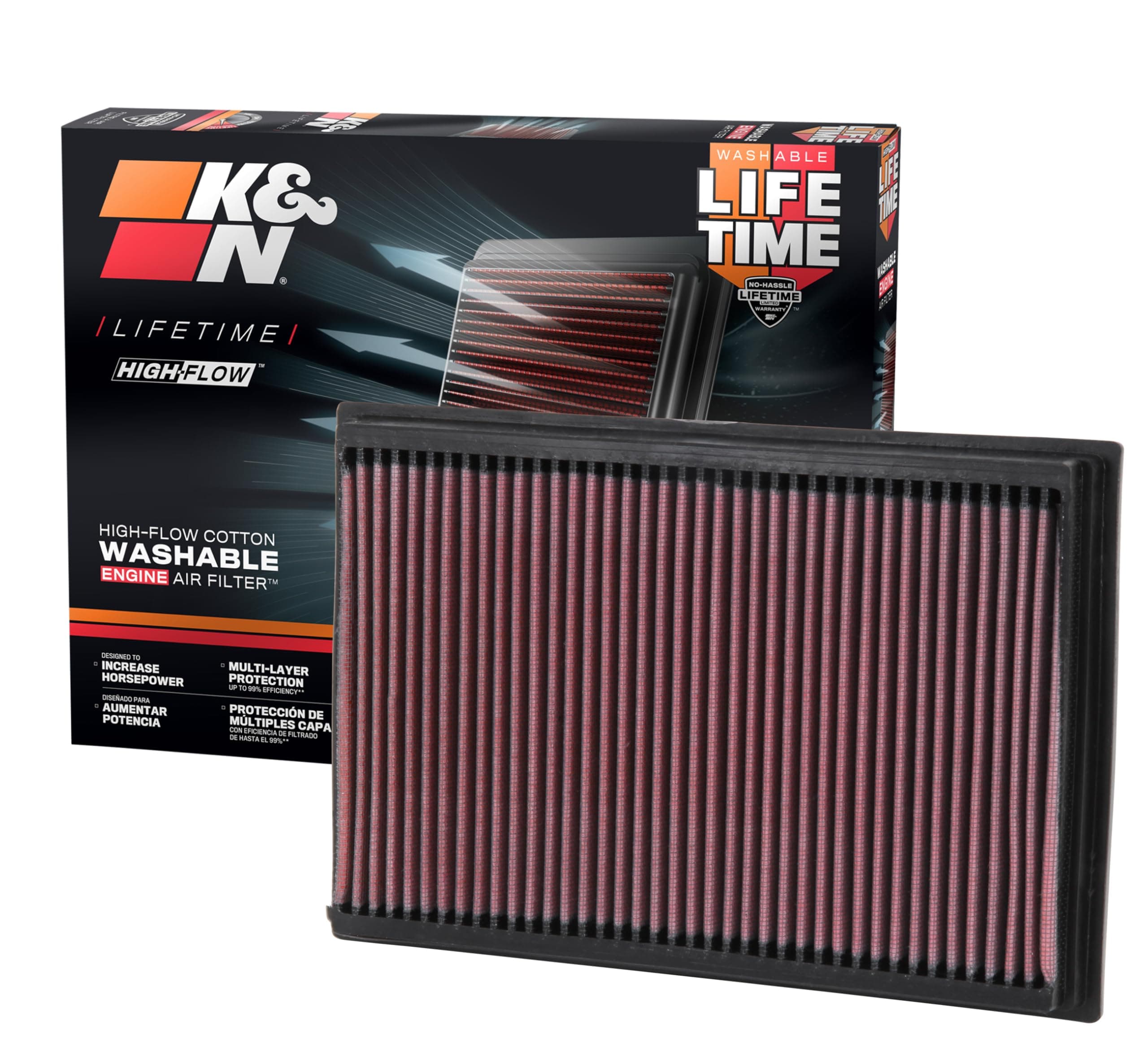 K&N High-Flow Original Lifetime Engine Air Filter: Increase Power & Acceleration, Washable, Premium: Compatible with 1992-2011 Ford/Lincoln/Mercury (Crown Victoria, Town Car, Grand Marquis), 33-2272