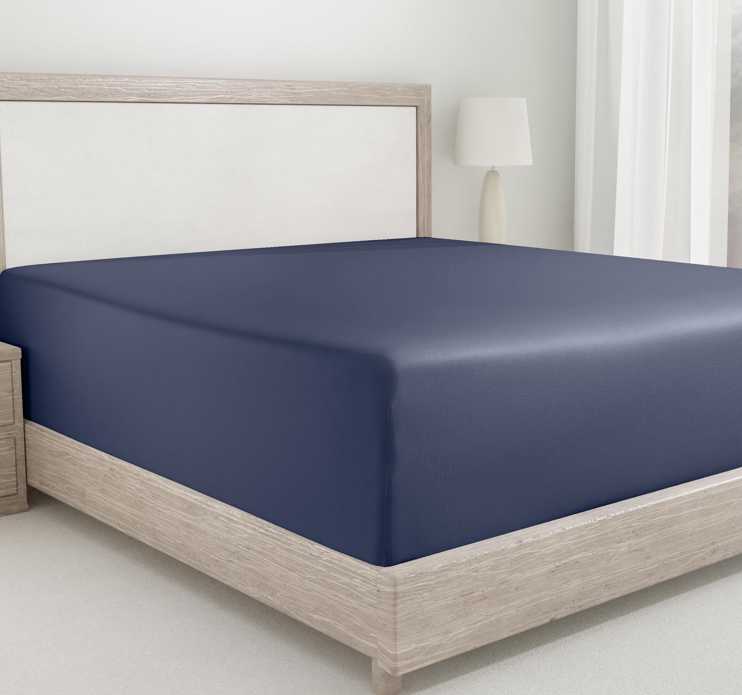 Queen Size Fitted Sheet, Deep Pocket Soft 400 Thread Count 100% Cotton, No Pop-Off Elastic, Durable Sateen Weave Sheet Only (Queen, Indigo Dusty Blue)