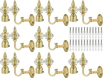 NATURAL Heavy Duty Aluminum Royal Luxury Design Curtain Bracket/Finial and Curtain Support with Screw/Wallplug for Window & Door Curtain Fittings Suitable Upto 1 Inch Pipe. (8 Set, Gold)