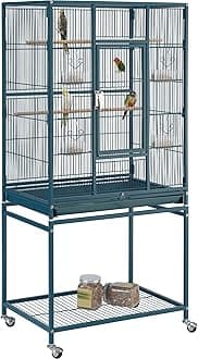 54inch Metal Large Parrot Parakeet Flight Bird Cage w/Rolling Stand for Small Parrots Cockatiel Sun Parakeet Green Cheek Conure Lovebird Budgie Finch Canary