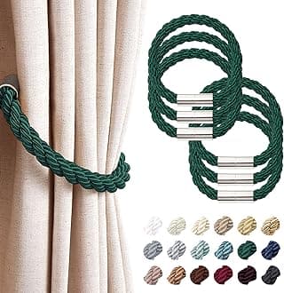 NICEEC 6 Pack Strong Magnetic Curtain Tiebacks Modern Simple Style Drape Tie Backs Convenient Decorative Weave Rope Curtain Holdbacks for Thin or Thick Home & Office Window Draperies (Green)