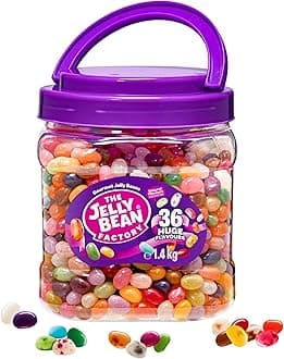 The Jelly Bean Factory, Jelly Beans Gift 1.4 KG Tub, Gluten Free Sweets - 36 Natural, Huge Fruit Flavours, Chewy, Retro American Sweets for Kids, Adults, Birthday - Gourmet Pick and Mix Jellybeans