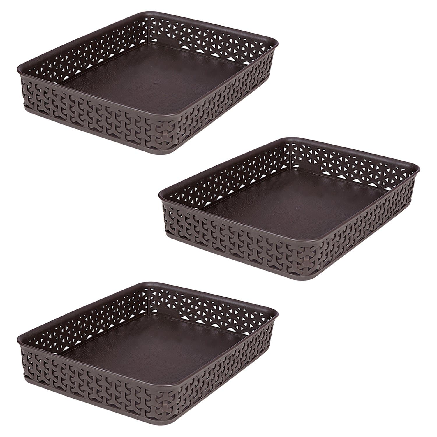 Bel Casa Plastic Royal Baskets (Brown, A4 Size) - Set of 3
