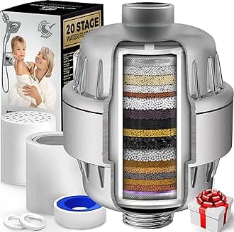 AquaHomeGroup 20 Stage Shower Head Filter with Vitamin C E A - High Output Water Filters to Reduce Chlorine - 2 Cartridges Included - Consistent Flow Showerhead Filter