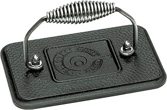 Pre-Seasoned Cast Iron Grill Press with Cool-Grip Spiral Handle, 4.5 inch X 6.75 inch, Black