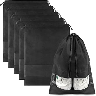 Large Black Travel Shoe Bags - 5 Pcs with Clear Window, Non-Woven Drawstring, 12.6" X 17.3" for Men Women