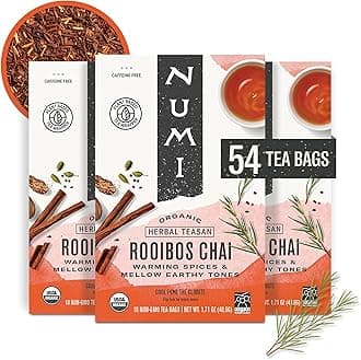 Numi Organic Rooibos Chai Tea Bags, 18 Tea Bags (Pack of 3), Red Tea with Cinnamon, Allspice & Ginger, Caffeine Free