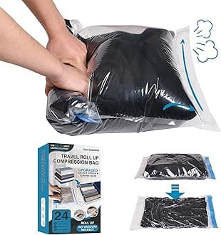 Cozy Essential Compression Bags for Travel - Travel Essentials - 24 Pack Space Saver Bags - No Vacuum Needed - Compression Packing Bags for Cruise Accessories