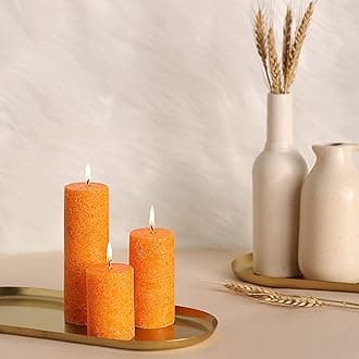 by Parkash Candle Set of 3 Fragrace Pillar Candles Marble Finish (Sandalwood Fragrance)